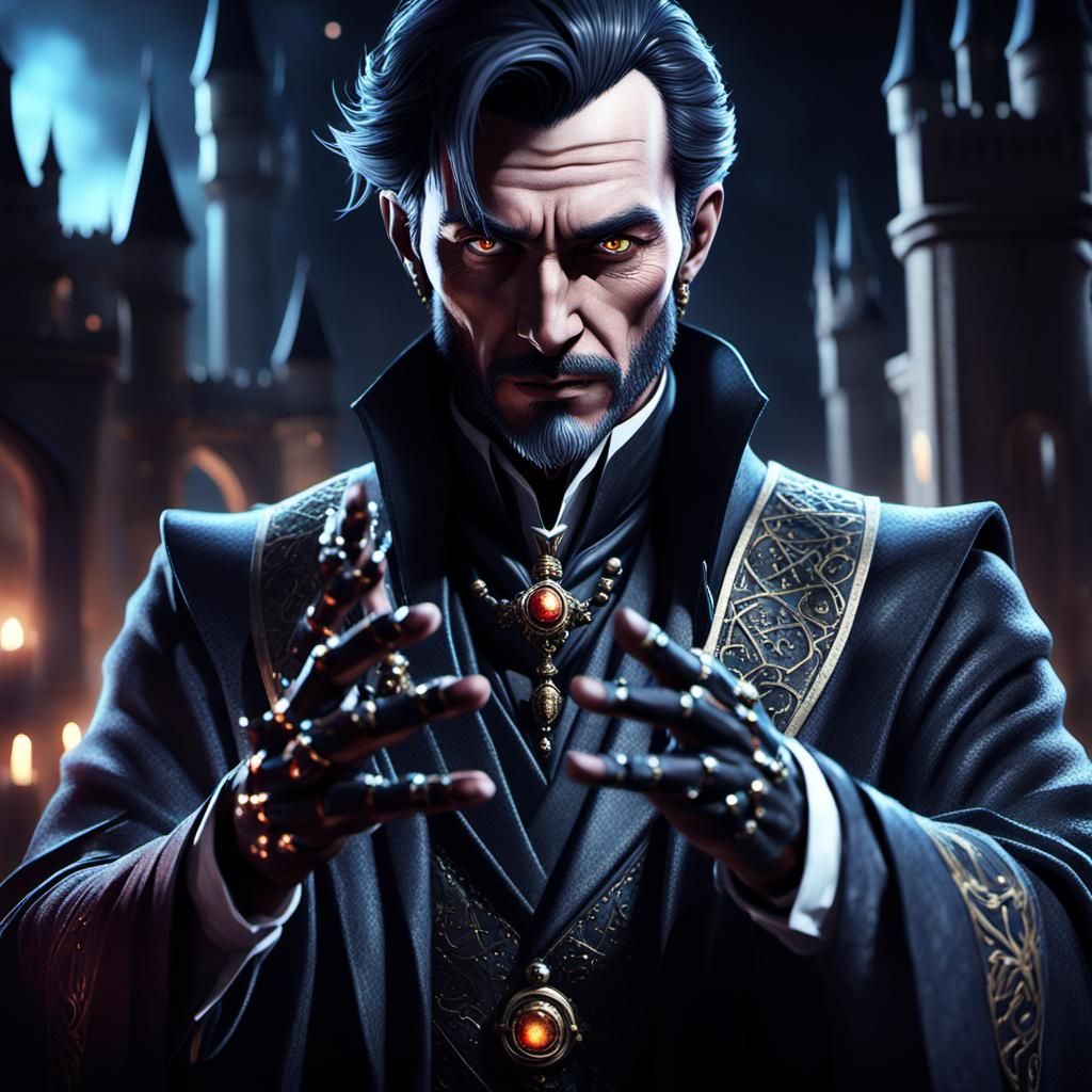 Villainous Magician Portrait in Dark Fantasy Style