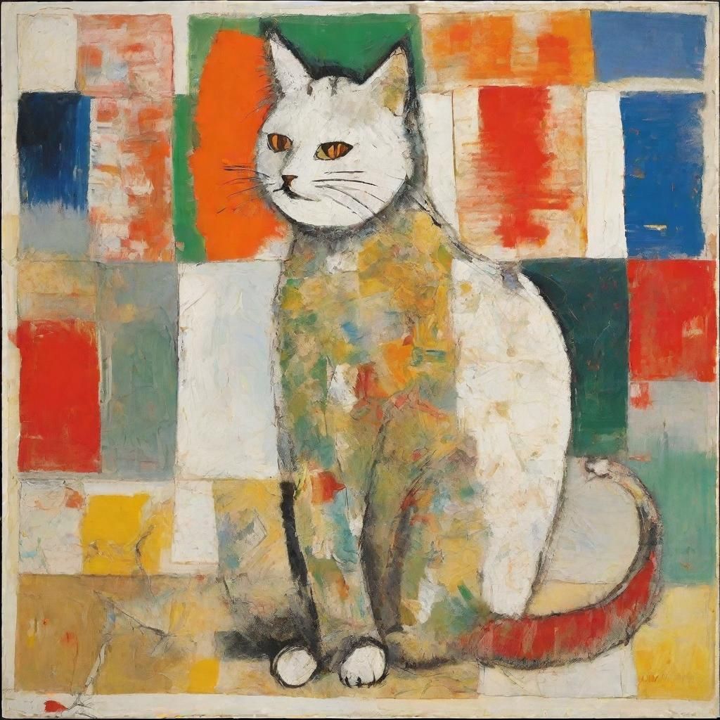 Abstract Cat in Collage Surrealist Style