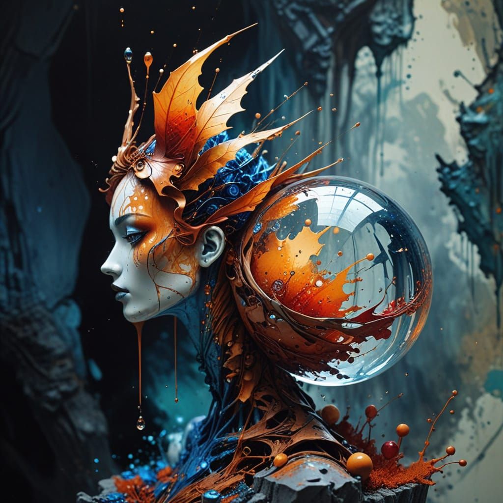 Ball-Jointed Doll in Mystical Forest, Abstract Watercolor St...