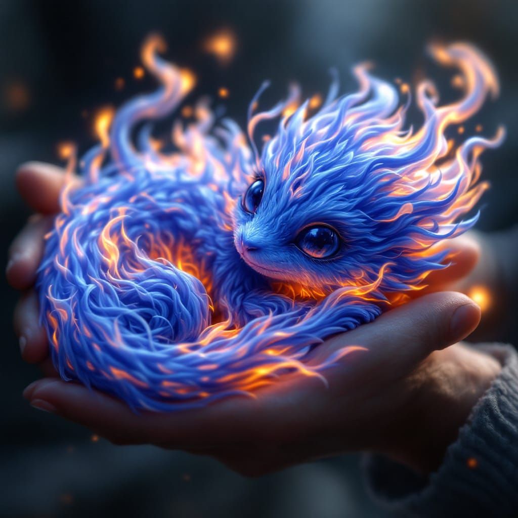 Adorable Flame Griffon Creature Rests in Fantasy Art