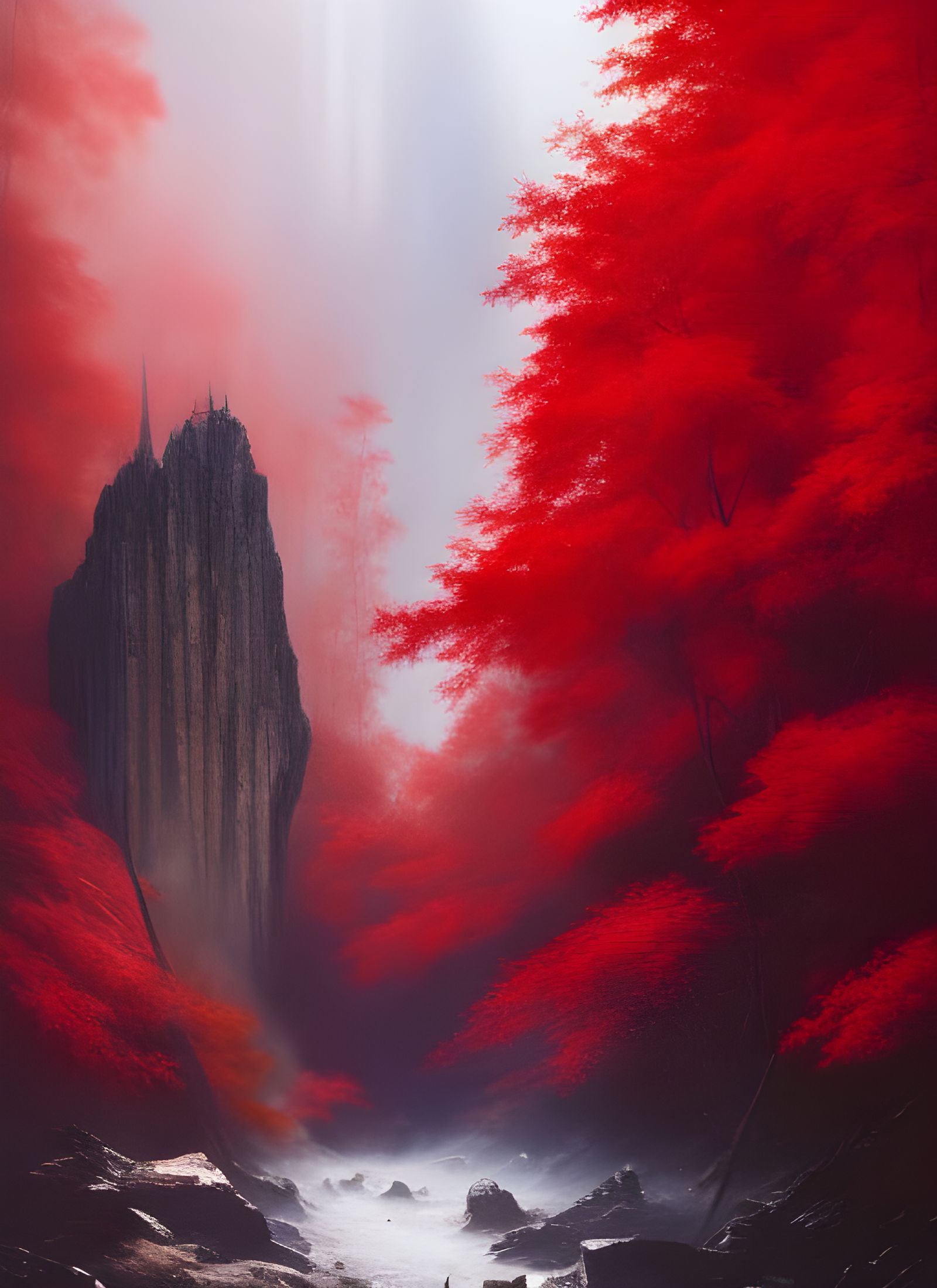Wizard Among Red Leaves in Digital Painting Style