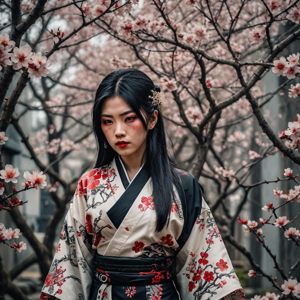 Japanese Beauty with Yakuza Tattoo in Hyperrealistic Style