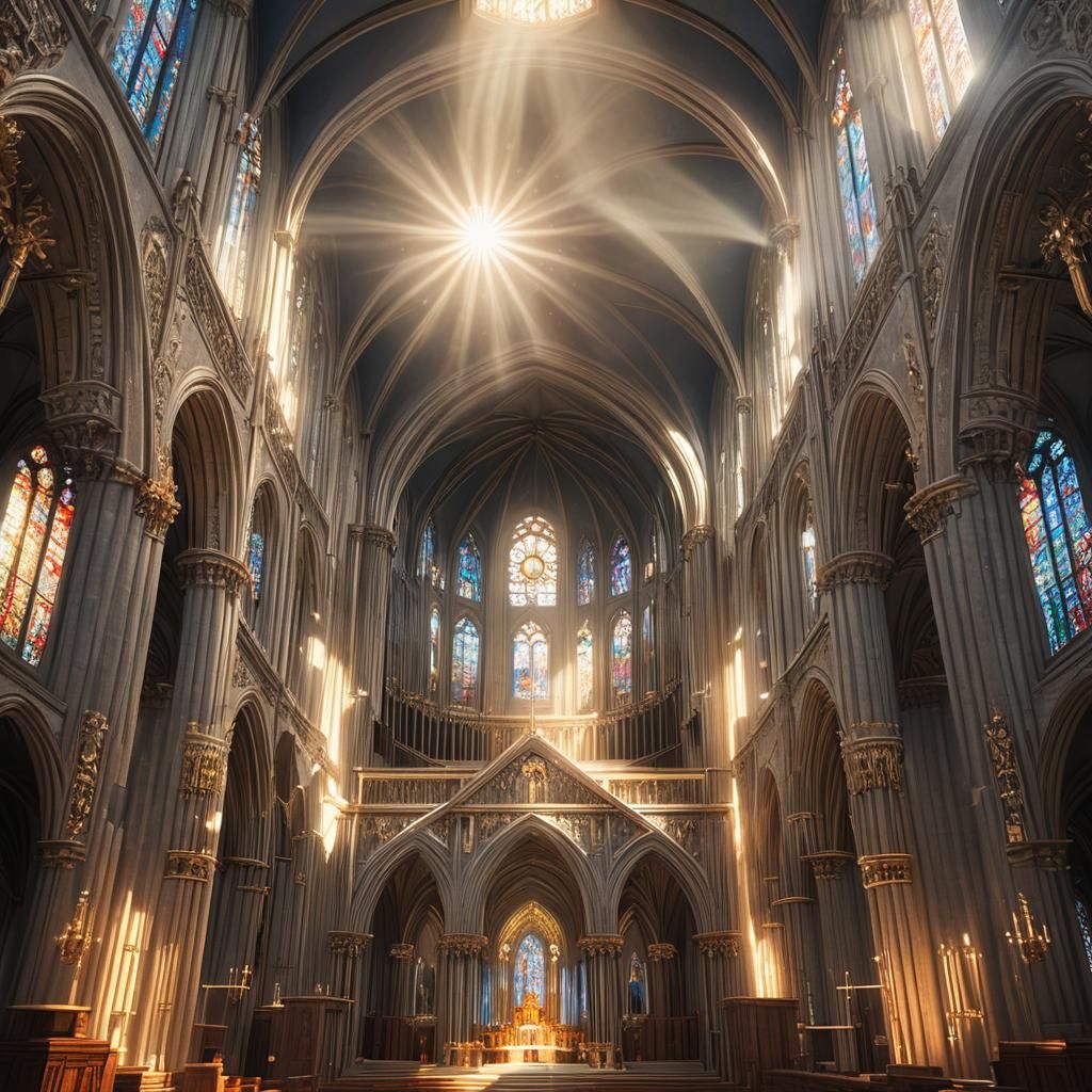 Ethereal Cathedral with Beams of Sunlight
