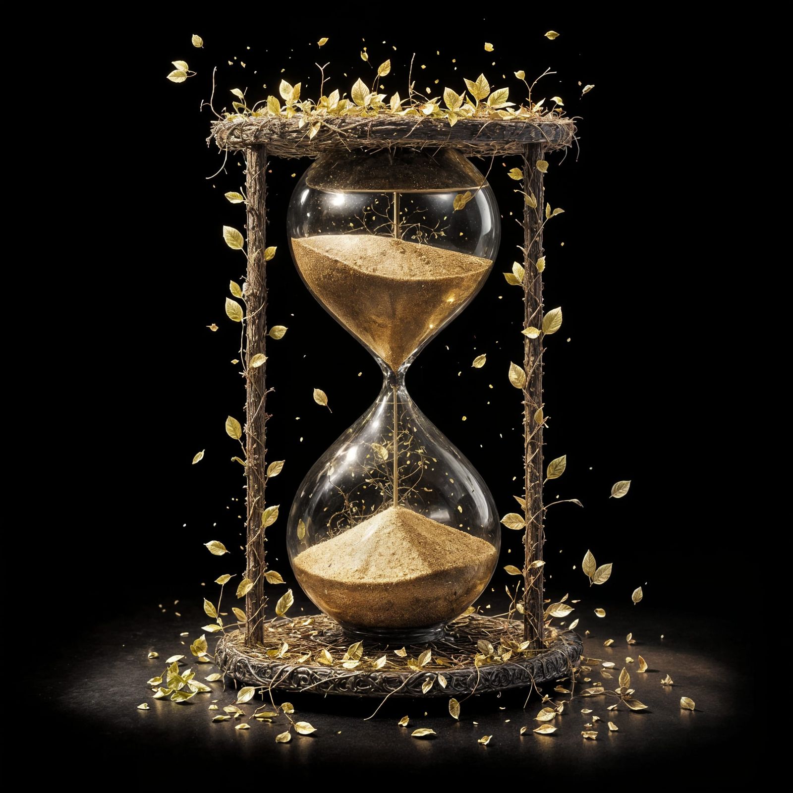 Time is a Lush, Verdant Hourglass in an Artistic Painting