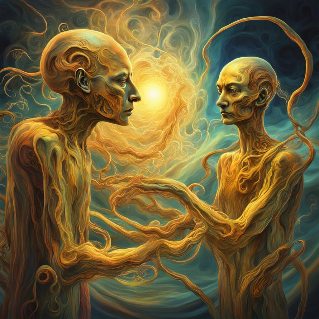 Surreal Beings Interact with Dreamlike Tendrils