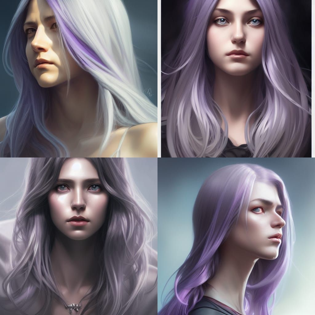 Silver Haired Woman with Purple Eyes Portrait
