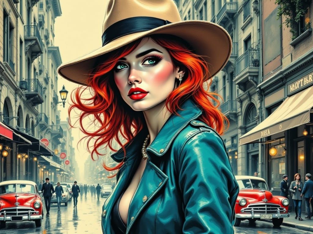Glamorous Femme Fatale Strolls Rainy City Streets in Indie C...