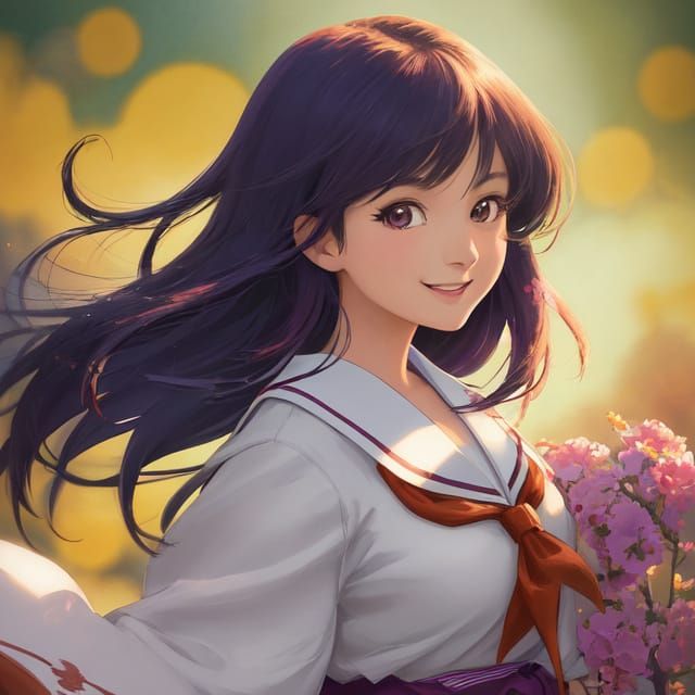 Anime Girl Smiling in School Uniform Close-Up