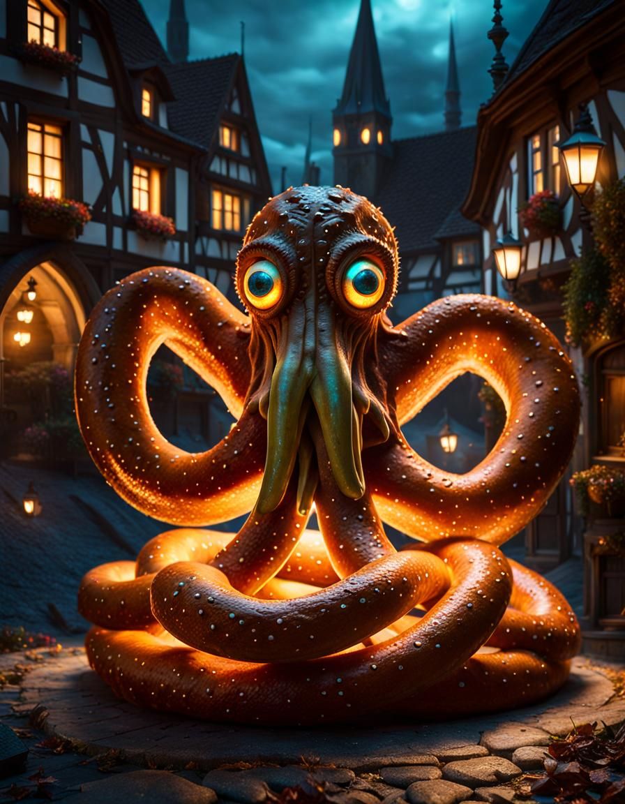 Luminescent Cthulhu Pretzel in Alsace, Digital Art