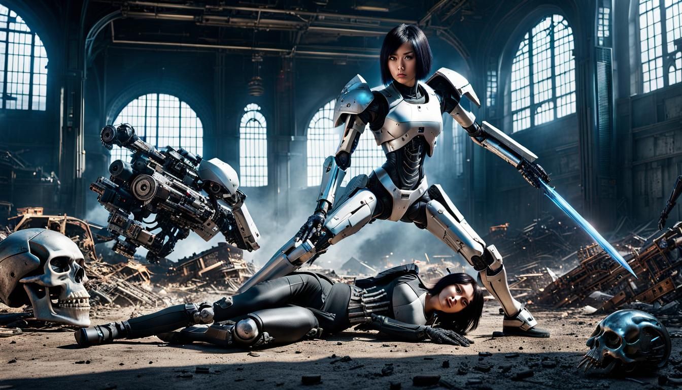 Battle Angel Alita defeating Terminators
