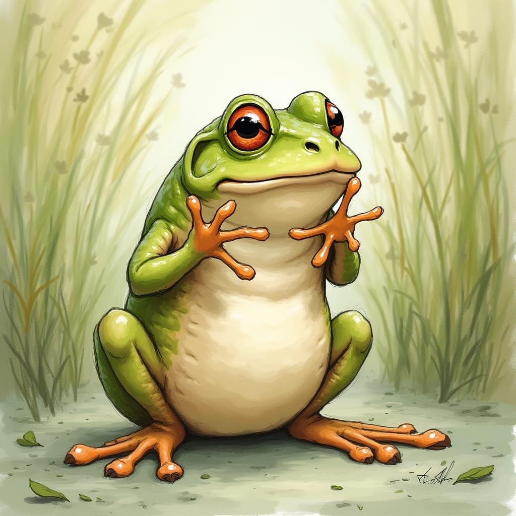 Surprised Frog in Beatrix Potter Style