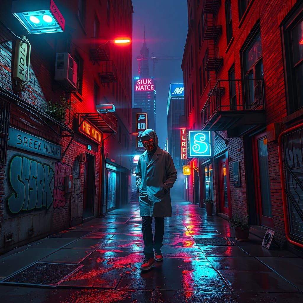 Neon Cyberpunk Alleyway at Night