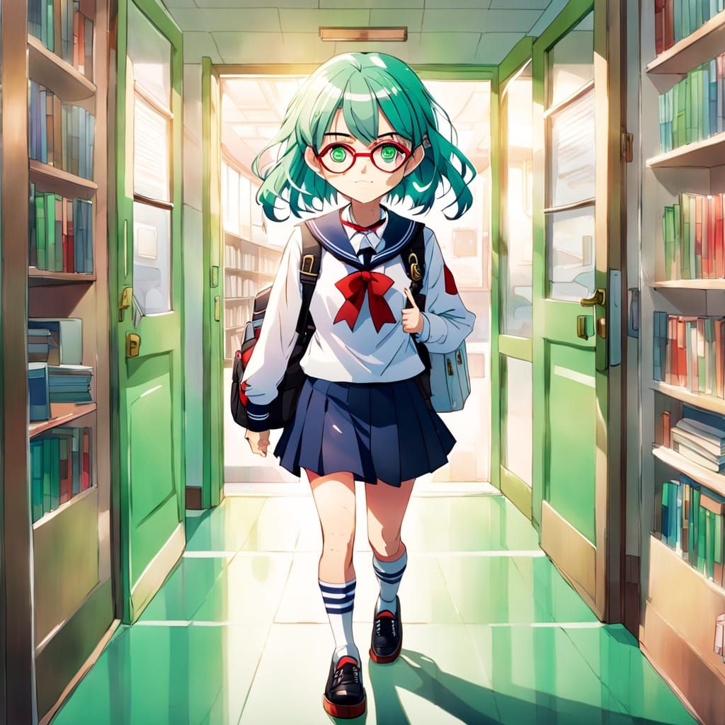 Anime Girl with Heterochromia and Sailor Uniform