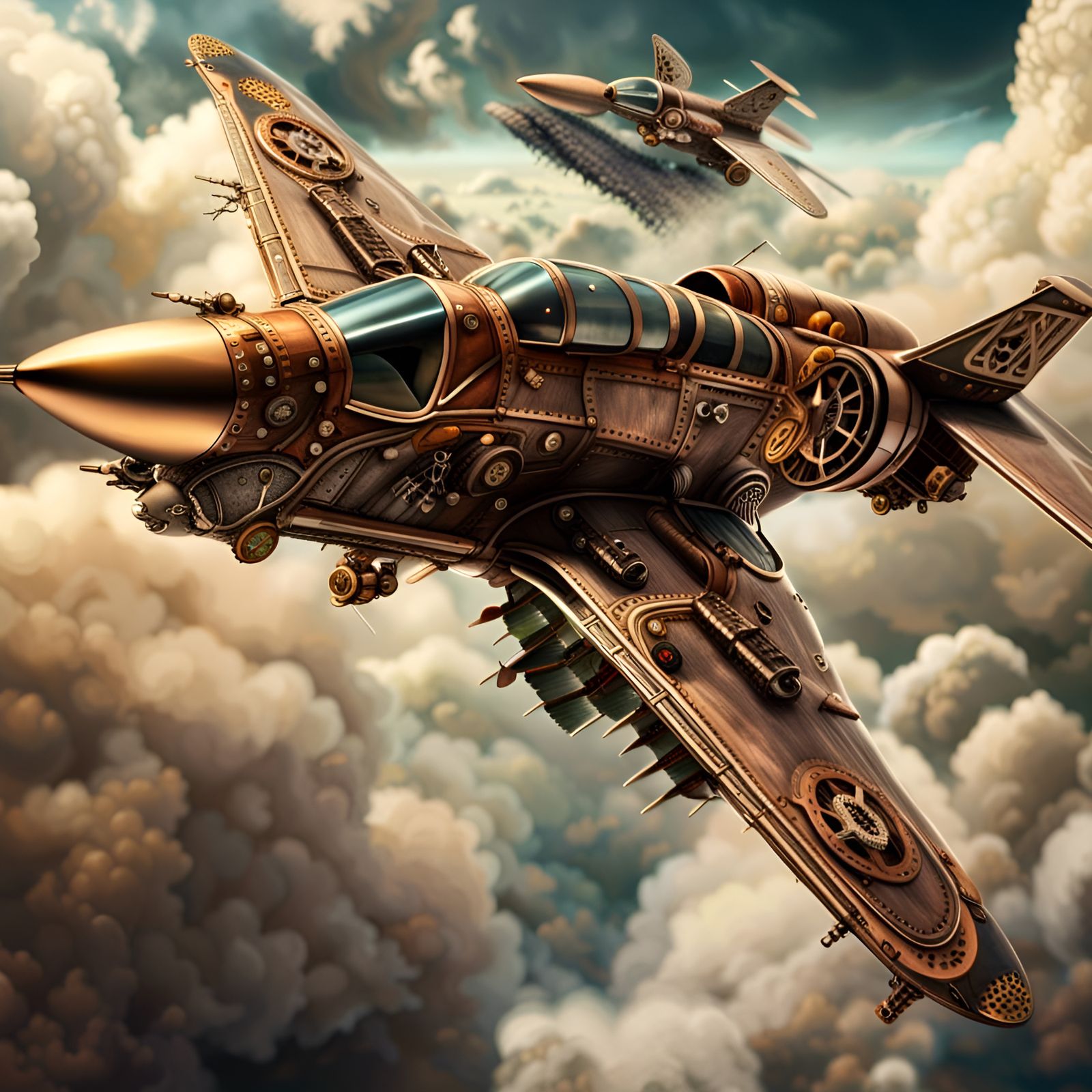 Steampunk Jetfighter Dogfight in the Clouds
