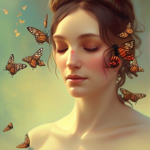 Nature's Joy: Portrait with Butterflies and Bees