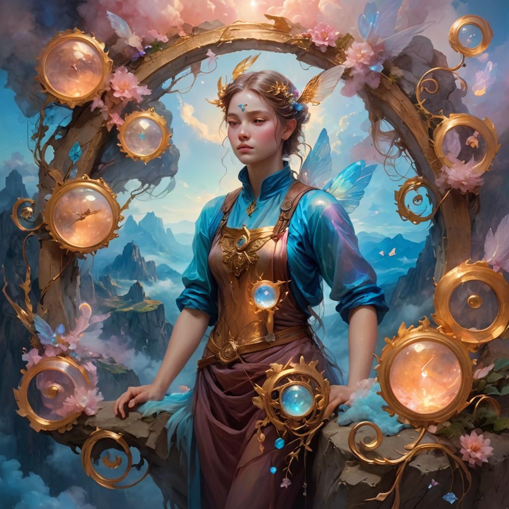 Ethereal Nymph with Iridescent Wings in Dream Valley