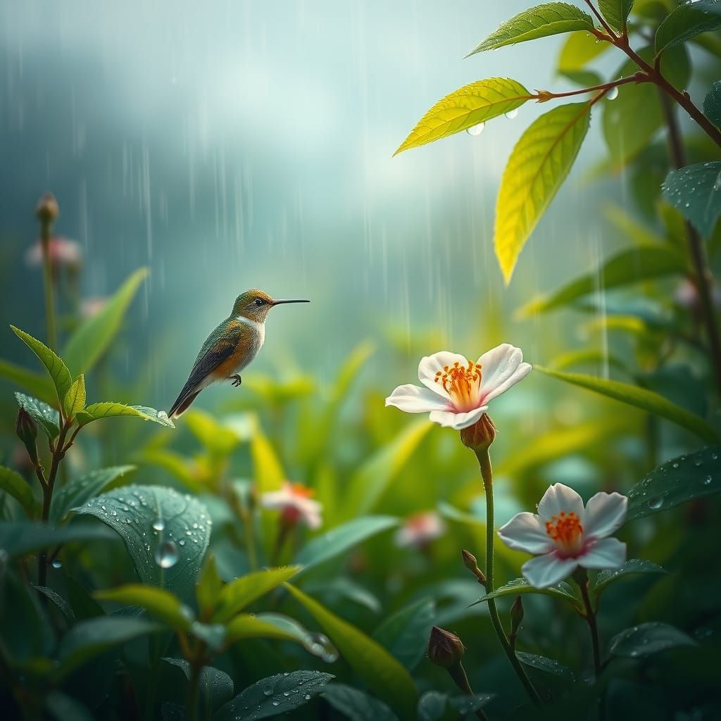 Hummingbirds in Morning Dew, Mountain Meadow Drizzle