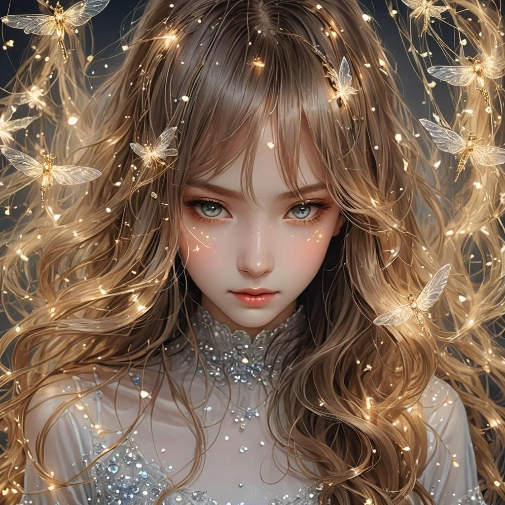 Radiant Angel with Crystalline Light and Long Hair