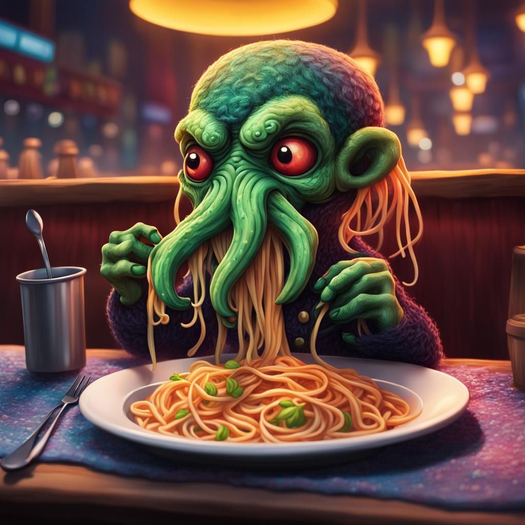 Chibi Cthulhu's Night Cafe Spaghetti Feast