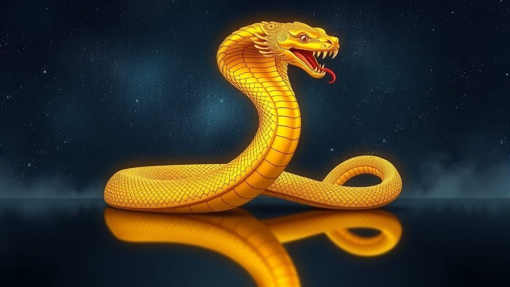 Golden Cobra Rising Under Starry Night
