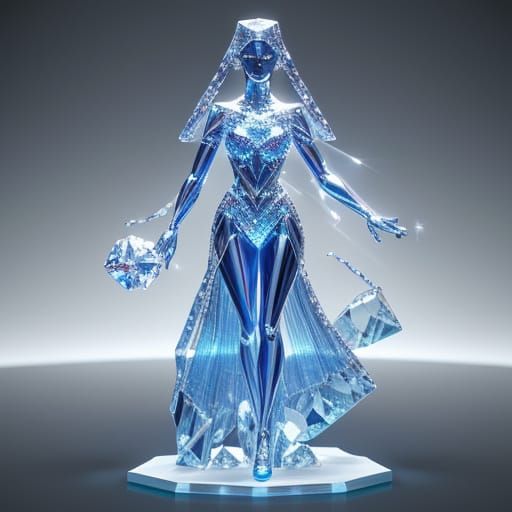 Transparent Crystal Girl Sculpture in Hyper-Realistic Digita...