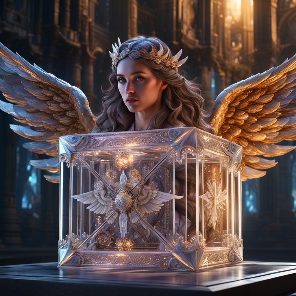 Radiant Angel in Crystal Cube: Fantasy Concept Art