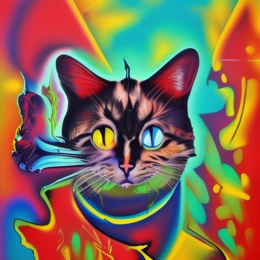 Cats and Fireflies in Graffiti Splash Art