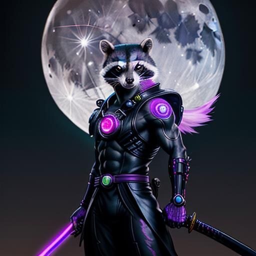 Neon Cyberpunk Raccoon Ninja on the Moon