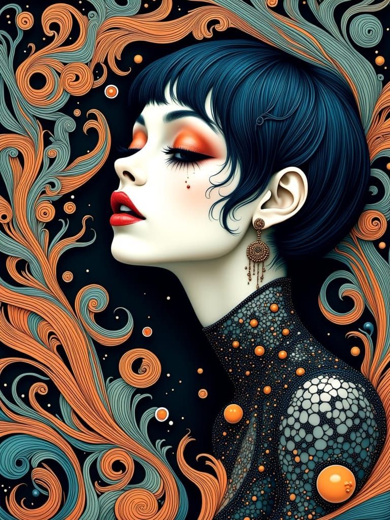 Gothic Porcelain Portrait with Abstract Zentangle Details