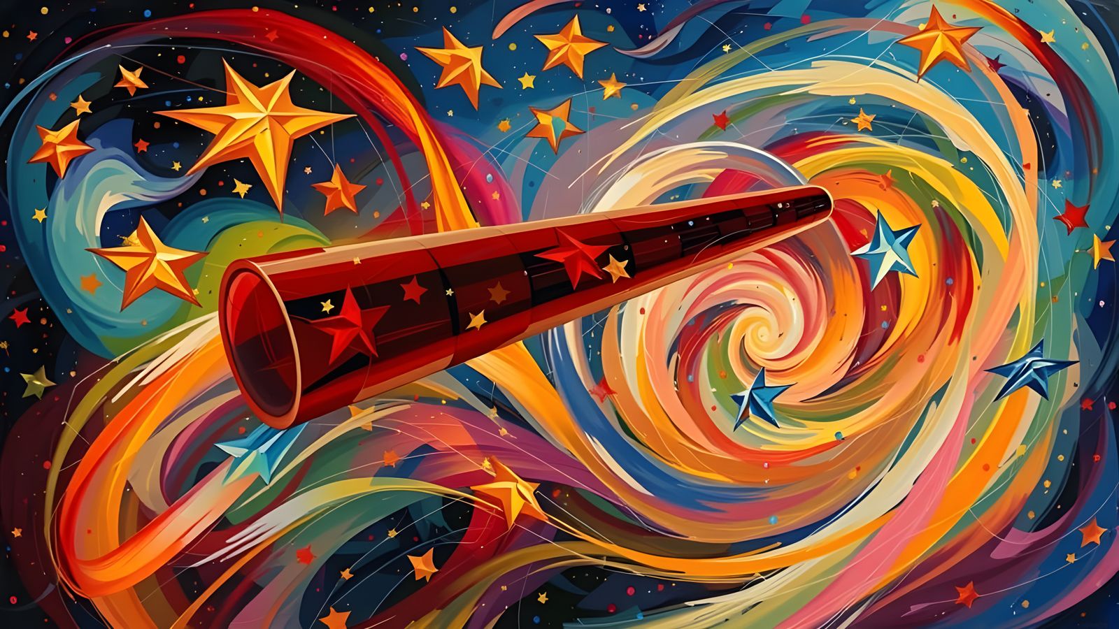 Surreal Metallic Cylinder in a Colorful Starry Cosmos