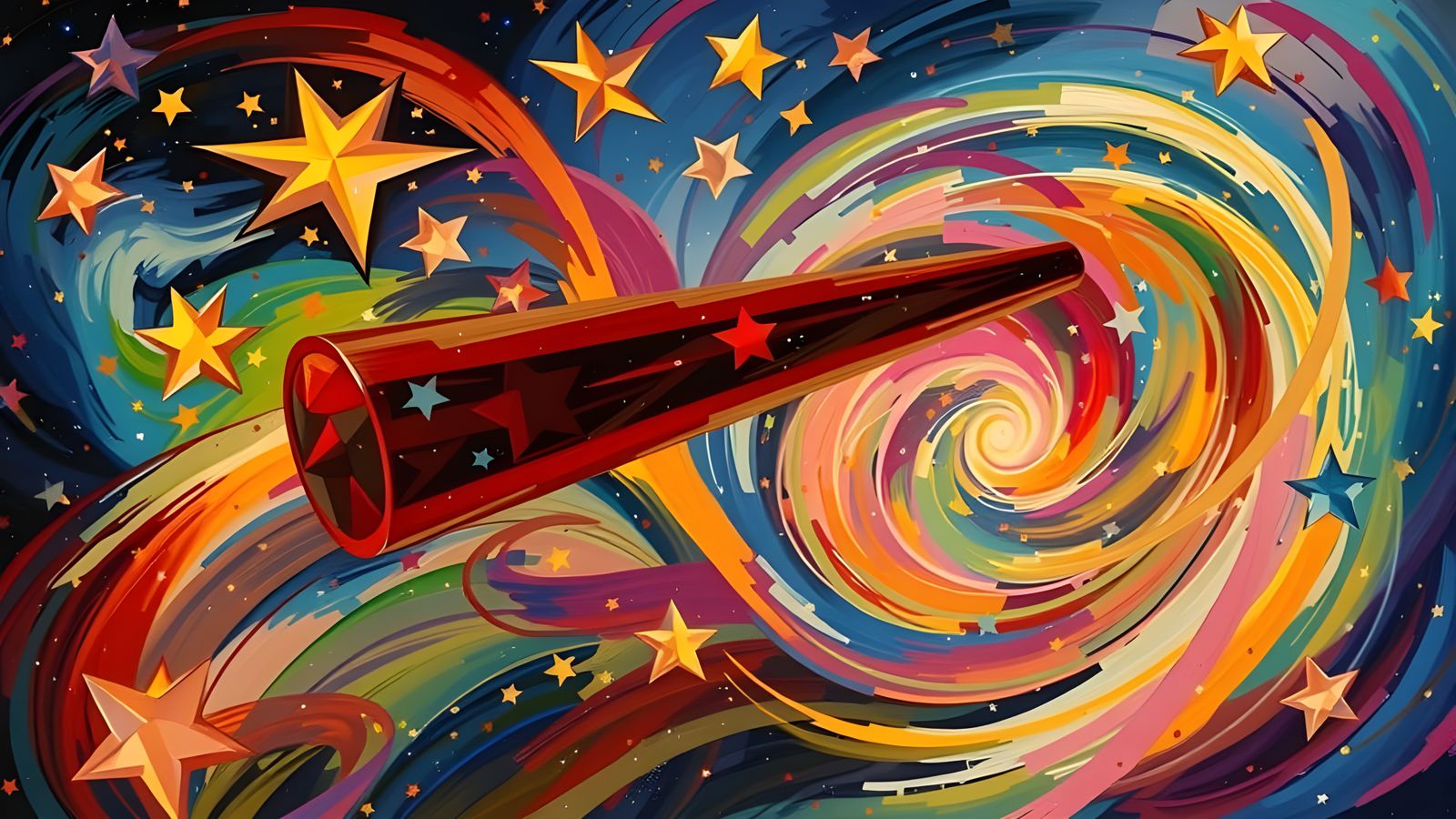 Surreal Cosmic Cylinder Reflecting Kandinsky Stars