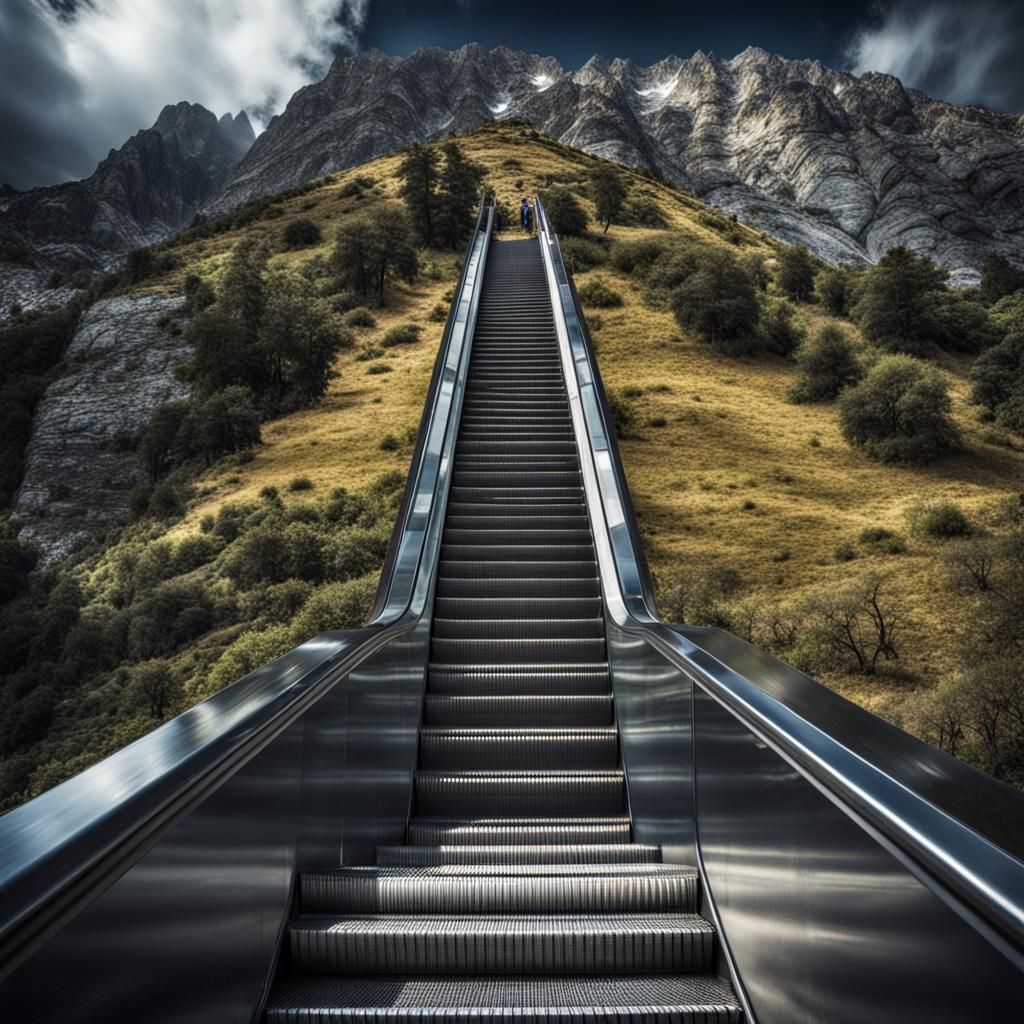 Hyperrealistic Mountain Escalator in Cinematic Style