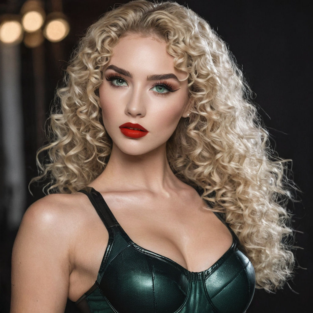 Beautiful Woman in Leather Skirt and Mesh Bra