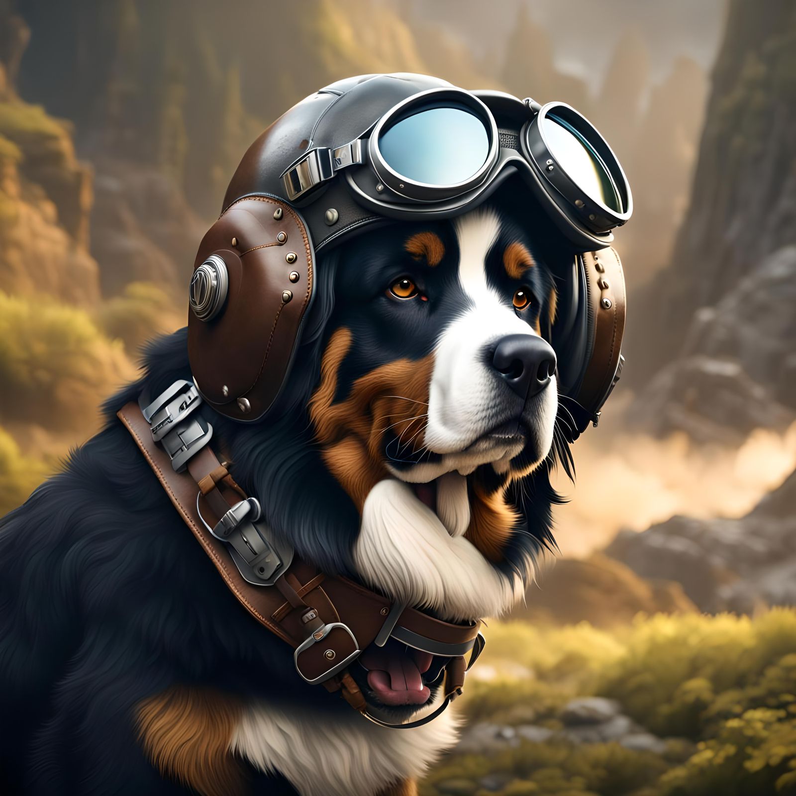 Bernese Mountain Dog Pilot in Detailed Matte Painting