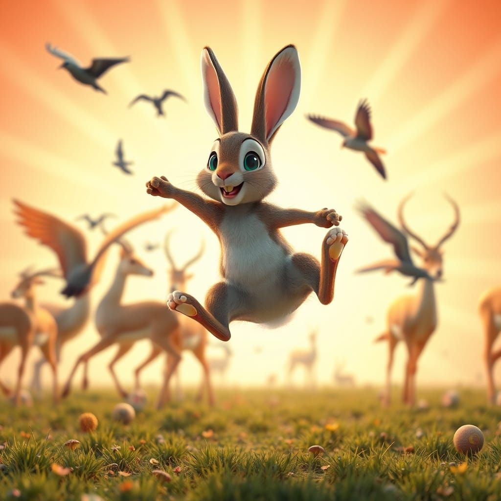 Asian Bunny's Animated Leap in a Pixar-Inspired Scene