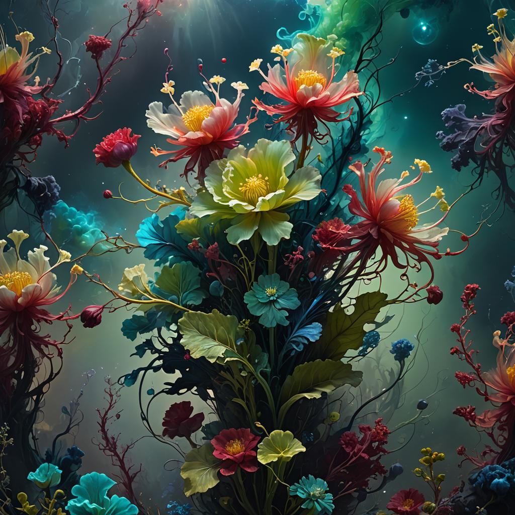 Bioluminescent Flower in Nebula Space