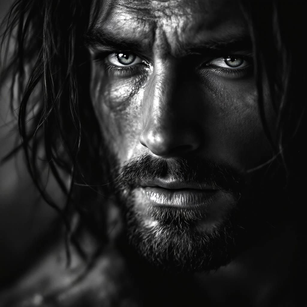 Gritty Black-and-White Portrait of a Handsome Man