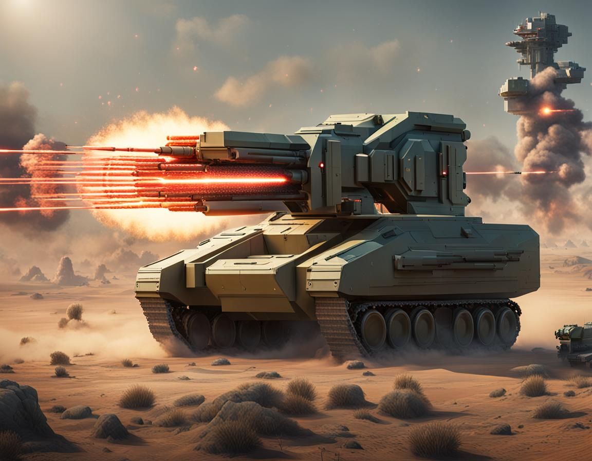 Futuristic AI-Generated Multi-Barrel Laser Artillery