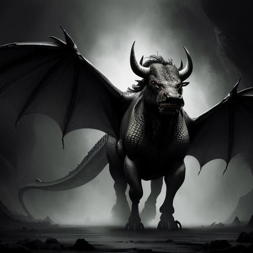 Hybrid Dragon Creature in Charcoal Drawing