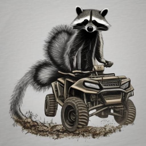 Raccoon in Metallica Shirt Driving Steampunk ATV