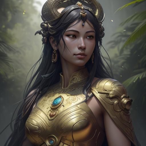 Golden Buddha Statue in Serene Temple, Digital Art