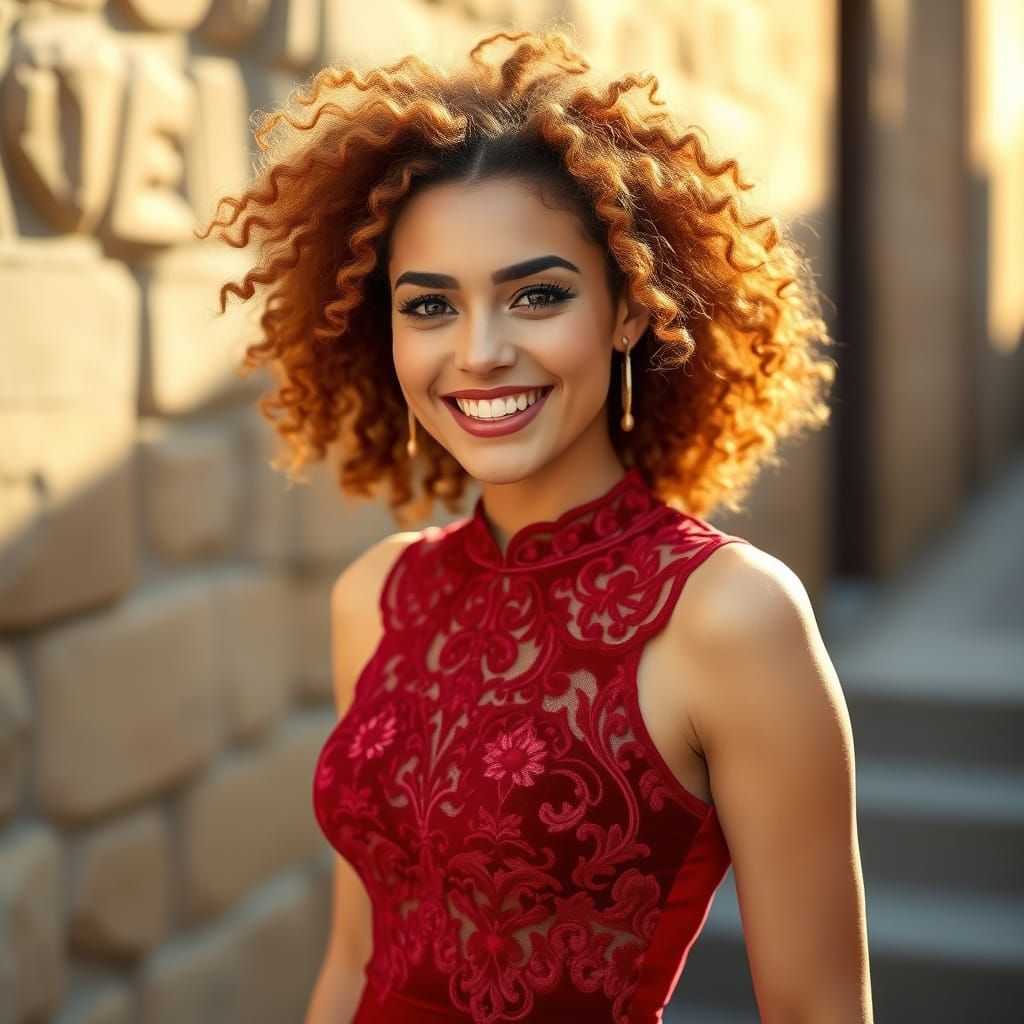 Sultry Hyperrealistic Beauty in a Vibrant Red Velvet Gown