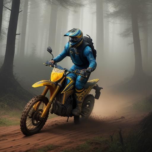 Jack Russell on Motocross Bike in Misty Forest