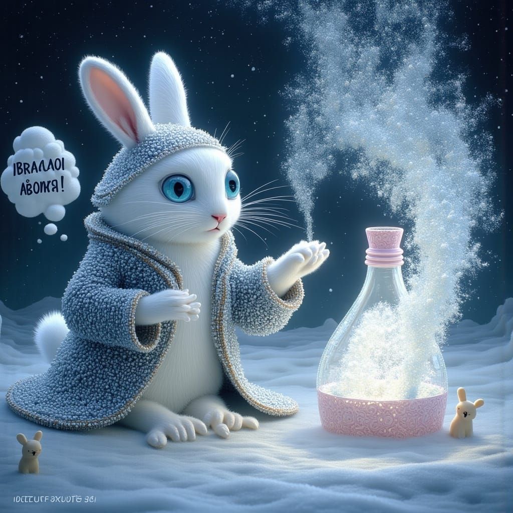Regal Snow-Hare Alchemist Conjured in Frosty Robe with Icy W...