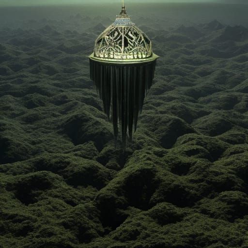 Electrified Crown Floating Over Lovecraftian Map