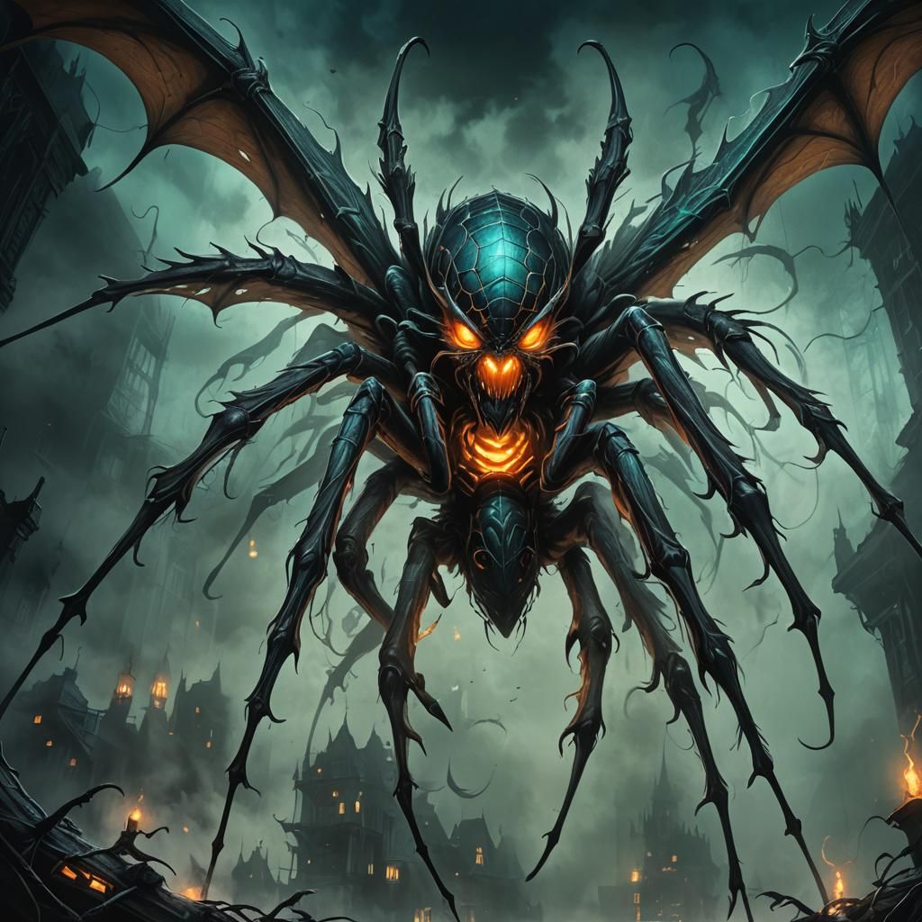 Giant Spider-Bat Monster Emerges from Darkness