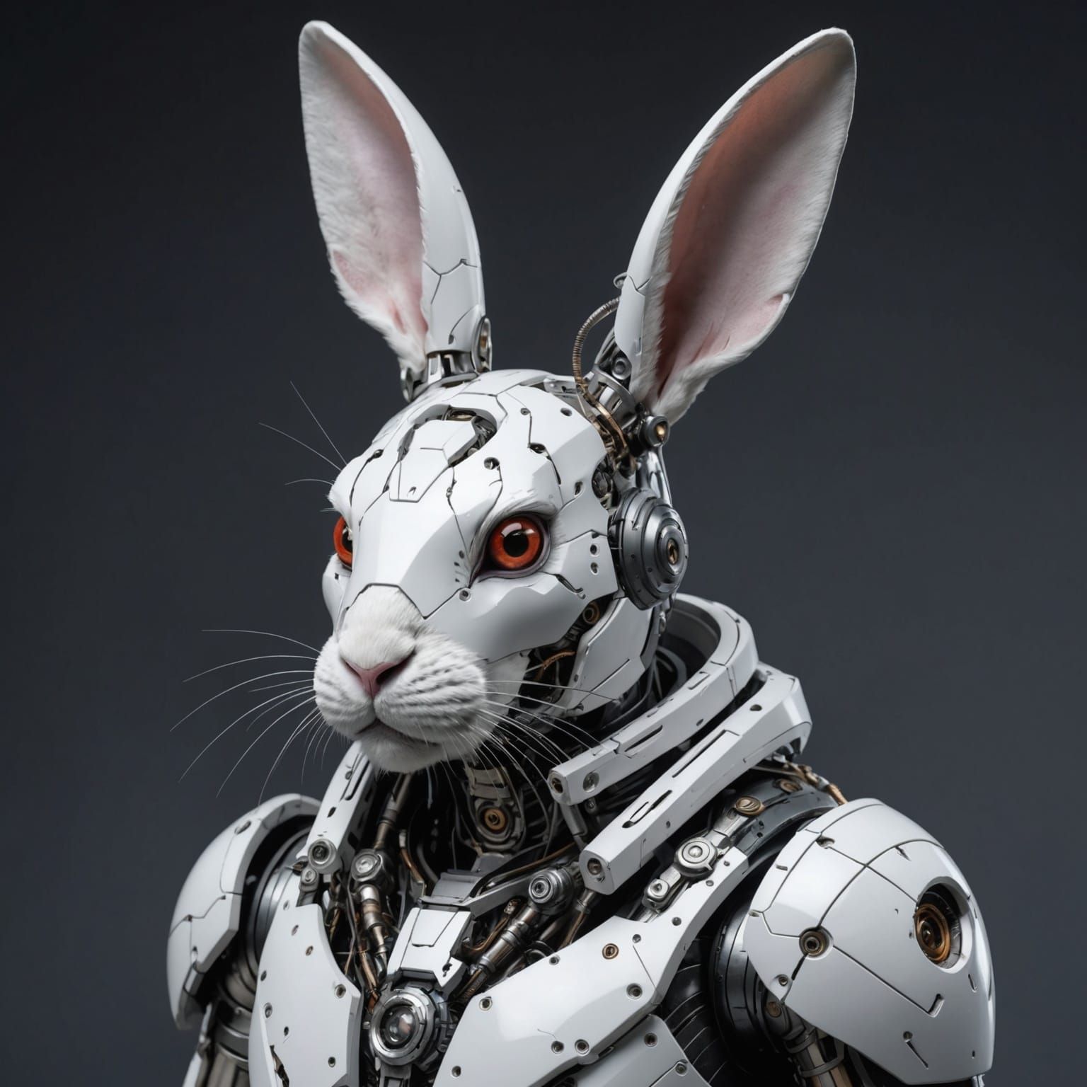 Hyper Detailed White Rabbit Cyborg