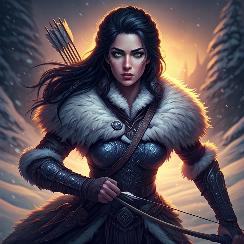 Frostborn Ranger Moves Through Snowy Wilderness in Digital A...