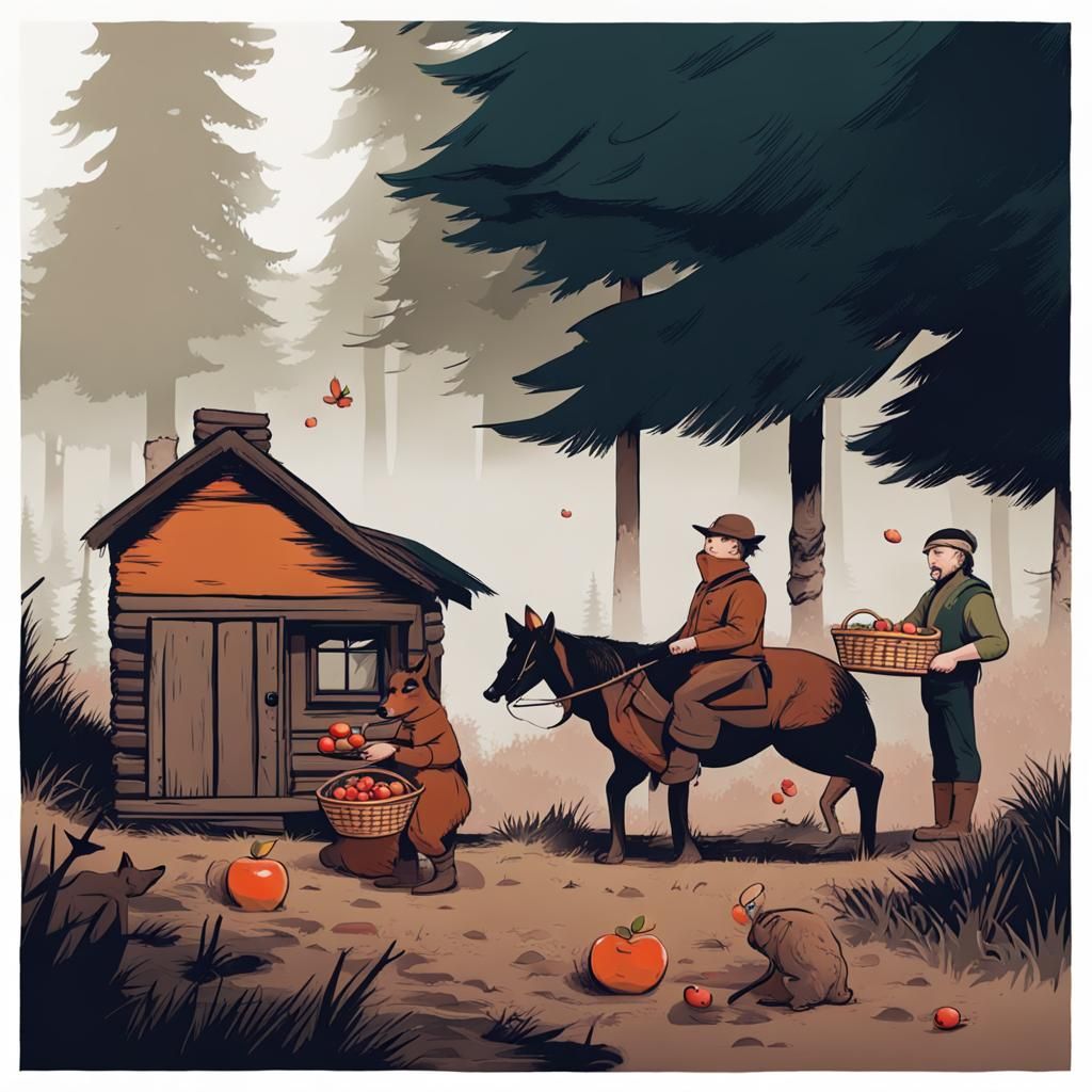 Hunter Receives Apples at Forest Cabin