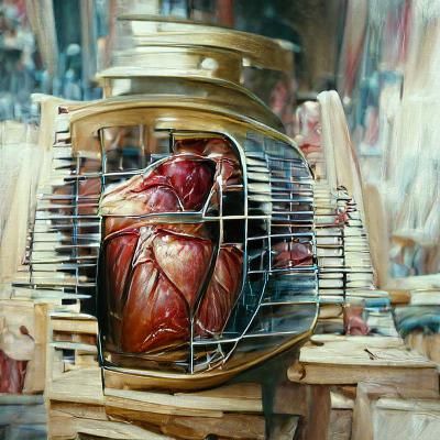 Heart Beats in Cage: Oil Painting